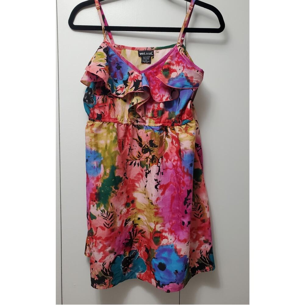 NEW Wet Seal Mini Dress Pink Tie Dye Ruffle Peasant Boho Coquette Size XL